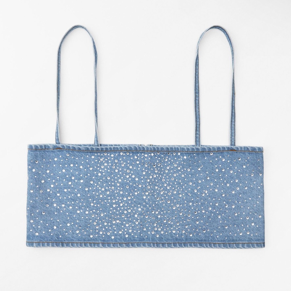 Zara Rhinestone and Denim Crop Top